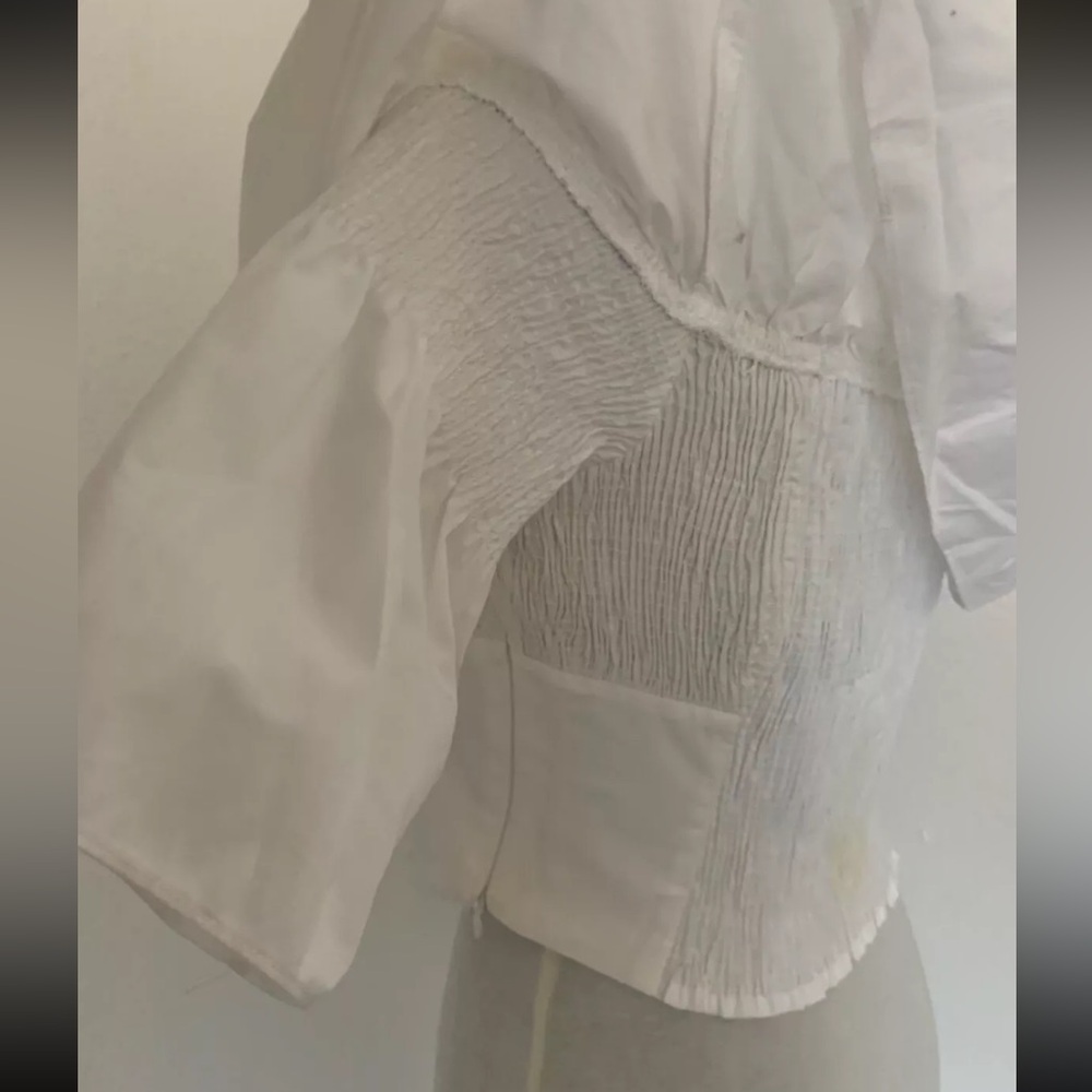 ZARA Womens Junior Girls Size L White Cropped Top Blouse Short Ruffle Sleeve - Picture 7 of 16